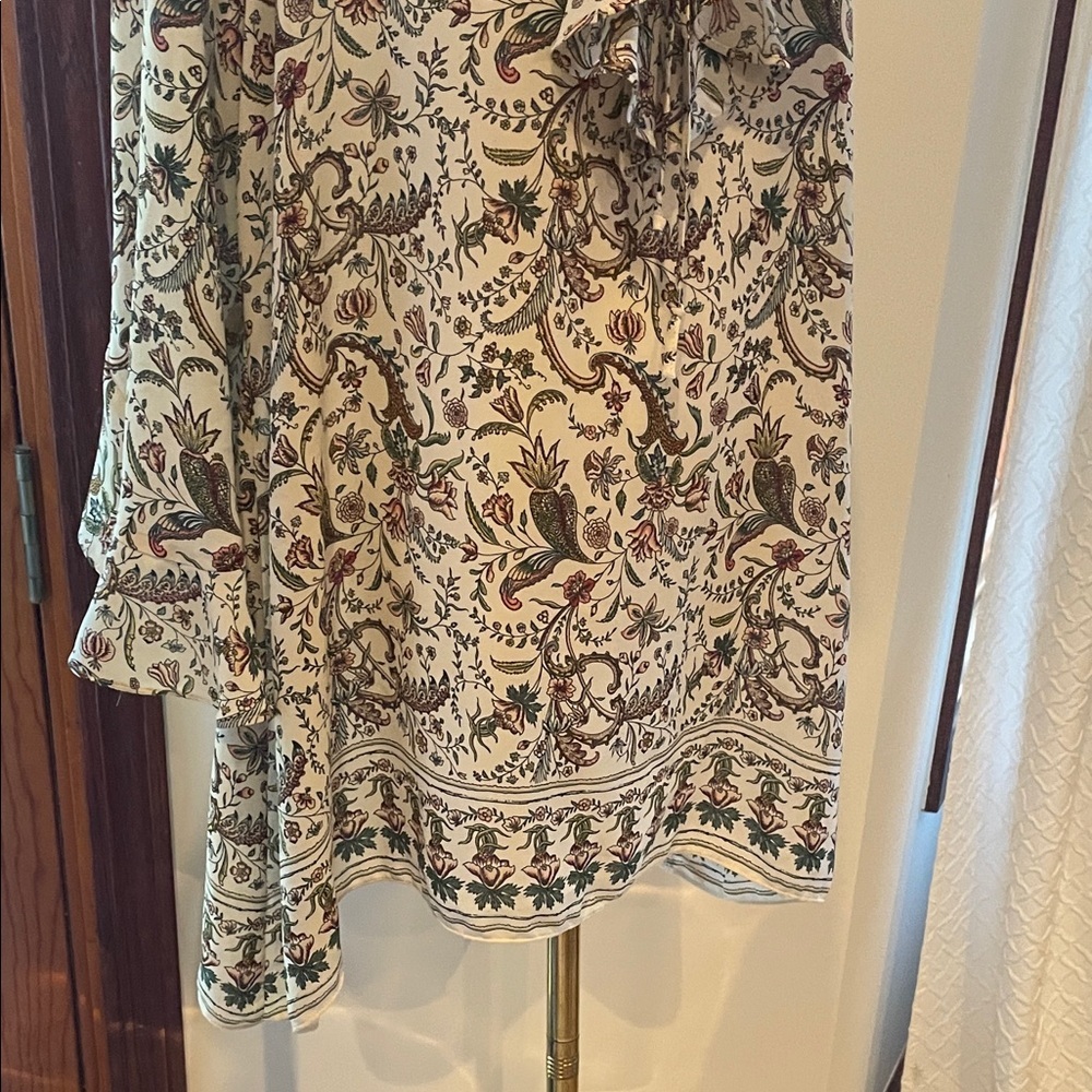 Max Studio Cream and Brown Floral Blouse Large EUC - Picture 4 of 9